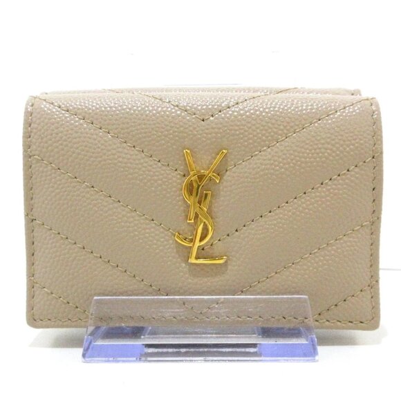 SAINT LAURENT PARIS Monogram Origami Tiny Wallet Beige Grain Leather 425-081125 - Picture 1 of 10